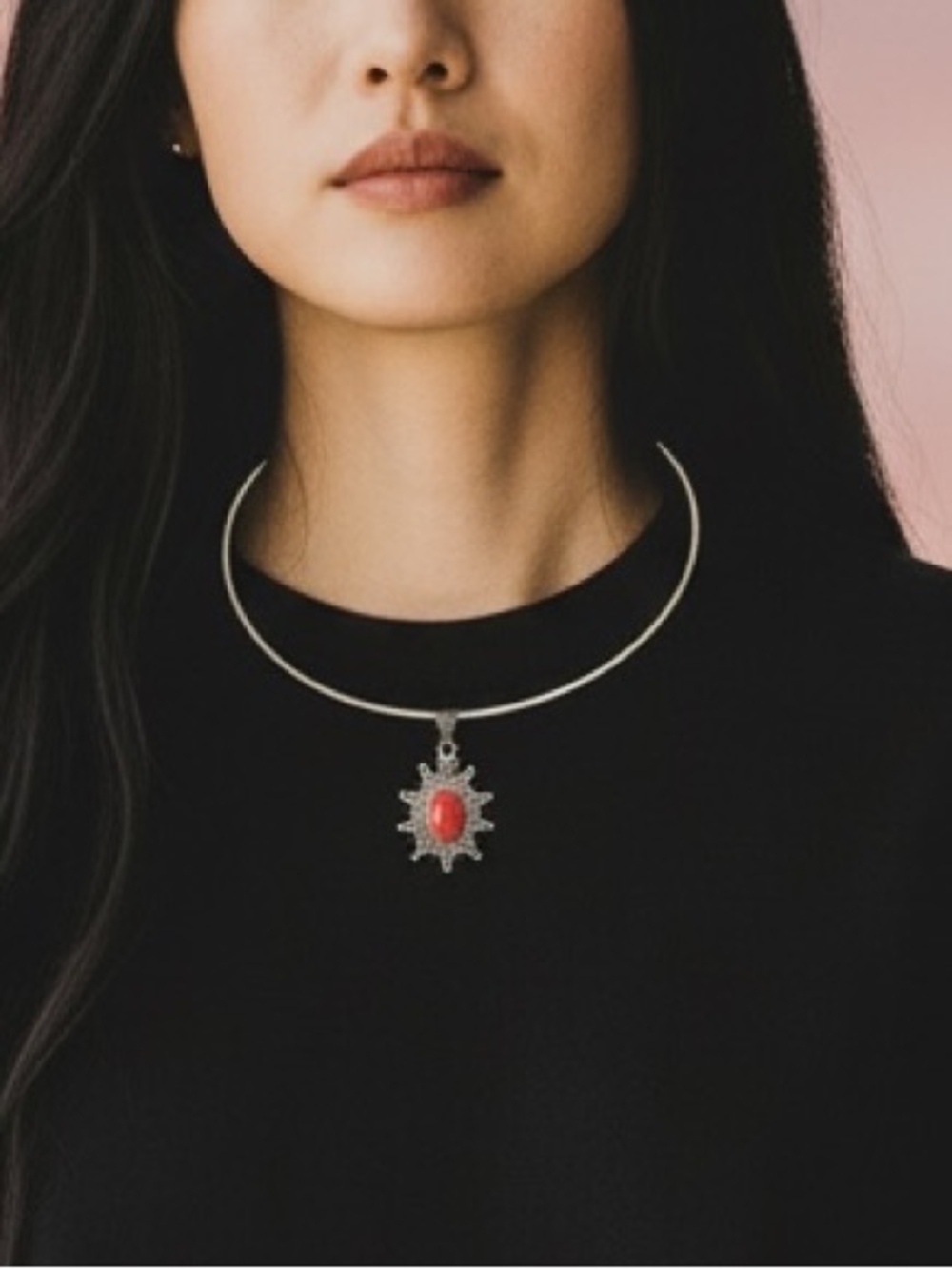 Taxco Carnelian Cabochon Choker
Necklace | Vintage Sterling Silver 
Pendant